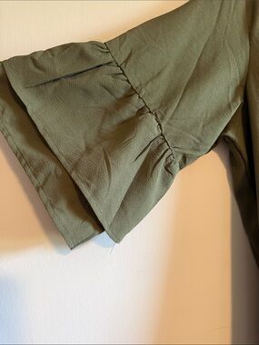Olive Green V-Neck dress with Layered Sleeves